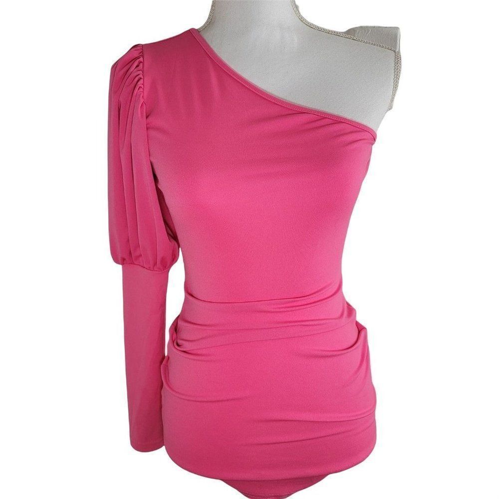 Blush Mark Womens Pink Stretch One Shoulder Short Length Bodycon Dress Sz Small